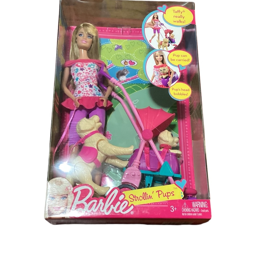 BARBIE STROLLIN’ PUPS BARBIE + TAFFY + PUP & STROLLER New Sealed